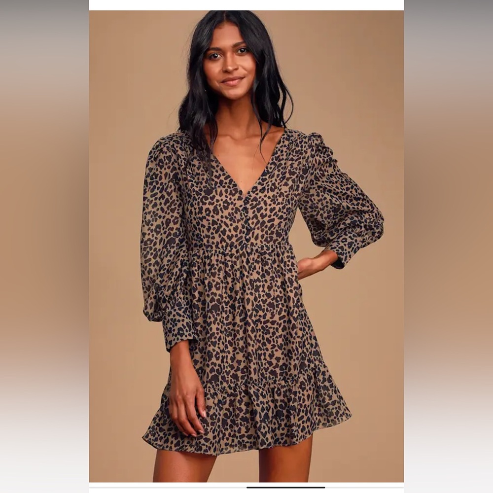Lulus Rock It Out Brown and Black Leopard Print Babydoll Dress